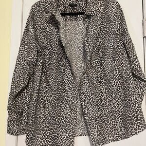 Talbots Black and White Leopard Print Open Front Top